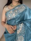 Blue Pittan Work Pure Tussar Silk Saree