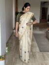 Beige Pure Tussar Silk Saree with Polka Dots