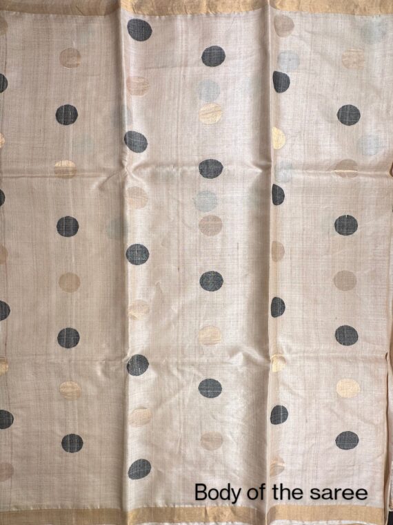 Beige Pure Tussar Silk Saree with Polka Dots