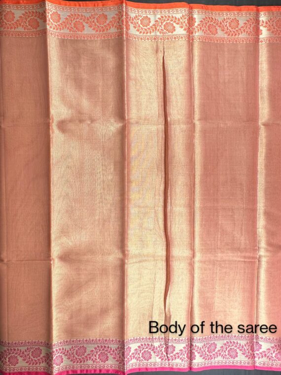 Peach Cotton Tissue Saree