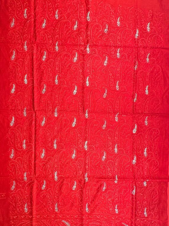Red & Off White Maheshwari Cotton Unstitched 3-Piece Suit