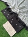 Black & Off White Maheshwari Cotton Unstitched 3-Piece Suit