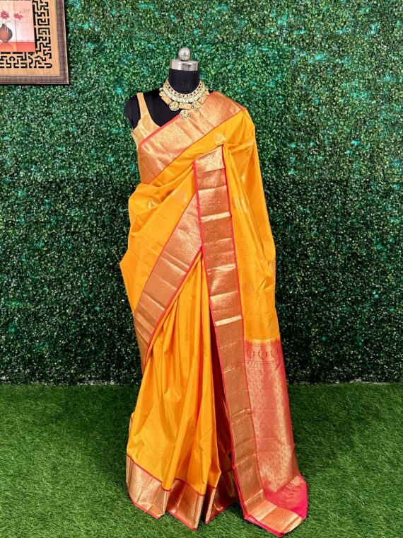 Yellow Pondicherry Pure Silk Saree