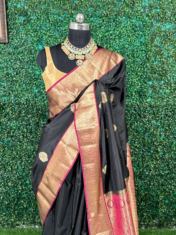 Black Pondicherry Pure Silk Saree