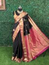 Black Pondicherry Pure Silk Saree