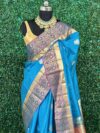 Blue  Pondicherry Pure Silk Saree