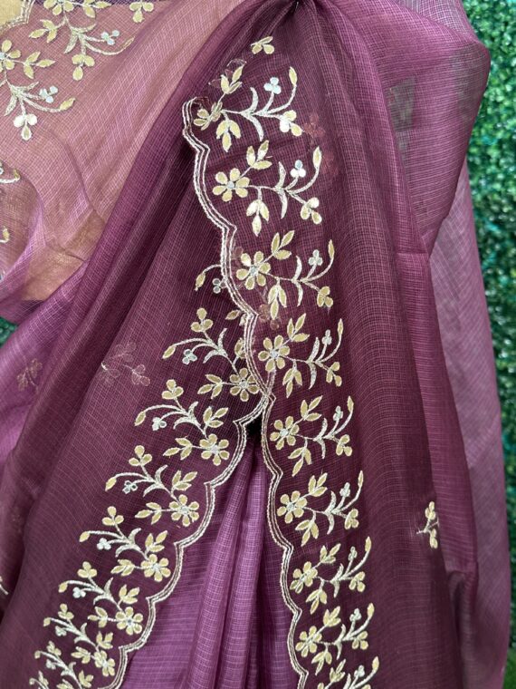 Shaded Purple Scalloped Kota Doria Pure Silk Saree with Gota Patti work