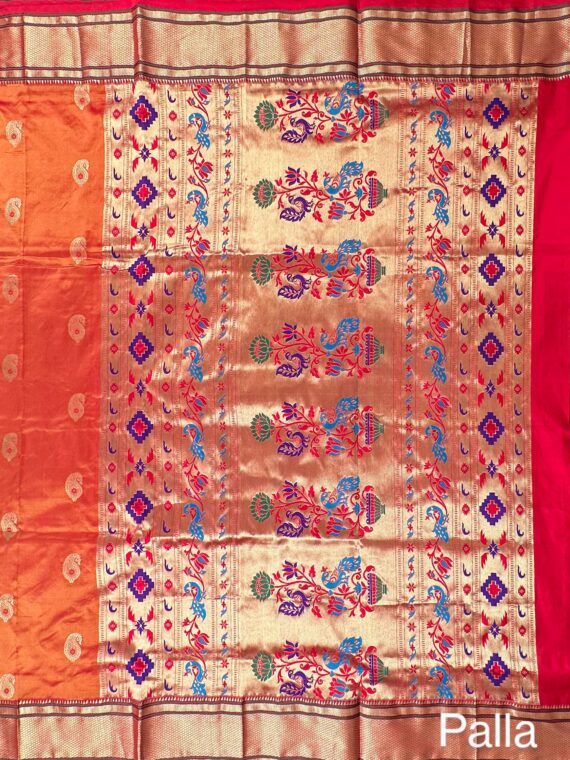 Orange and Red Paithini Pure Silk Saree