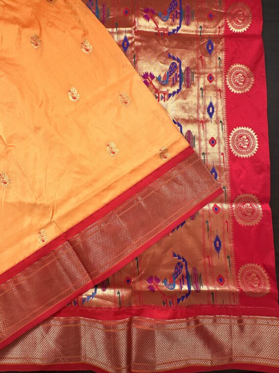 Yellow and Red Paithini Pure Silk Saree