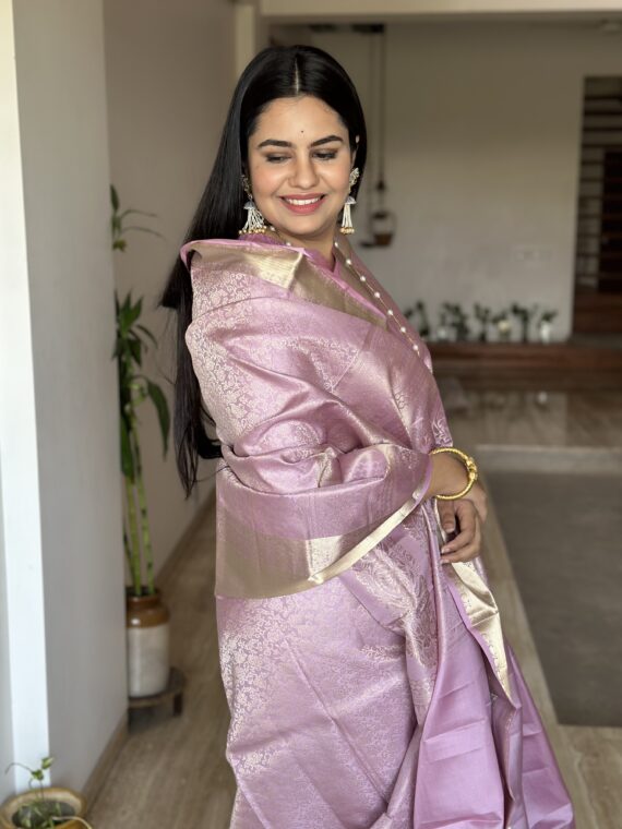 Lilac Contemporary Kanjivaram Pure Silk Saree