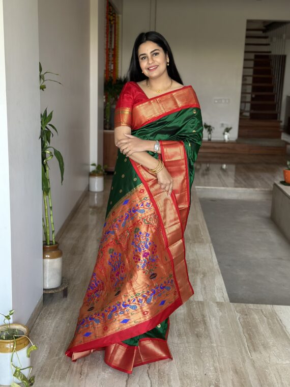 Green and Red Paithini Pure Silk Saree