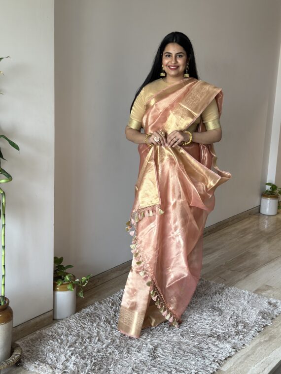 Rose Pink Banarasi Tissue Silk Saree