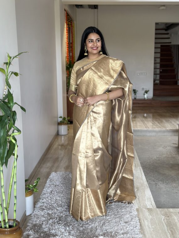 Antique Gold Banarasi Pure Tissue Silk Saree