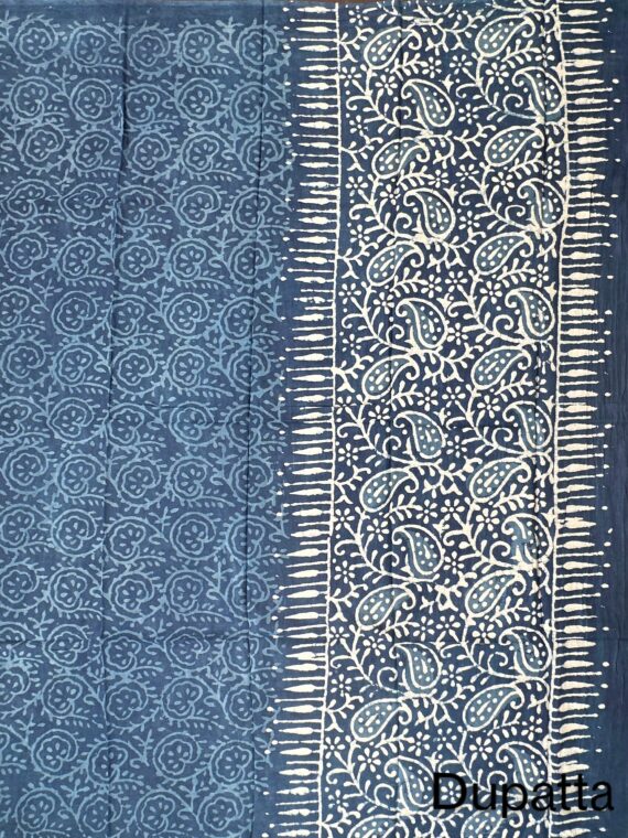 Indigo Blue Printed Soft Cotton suit with Cotton Dupatta
