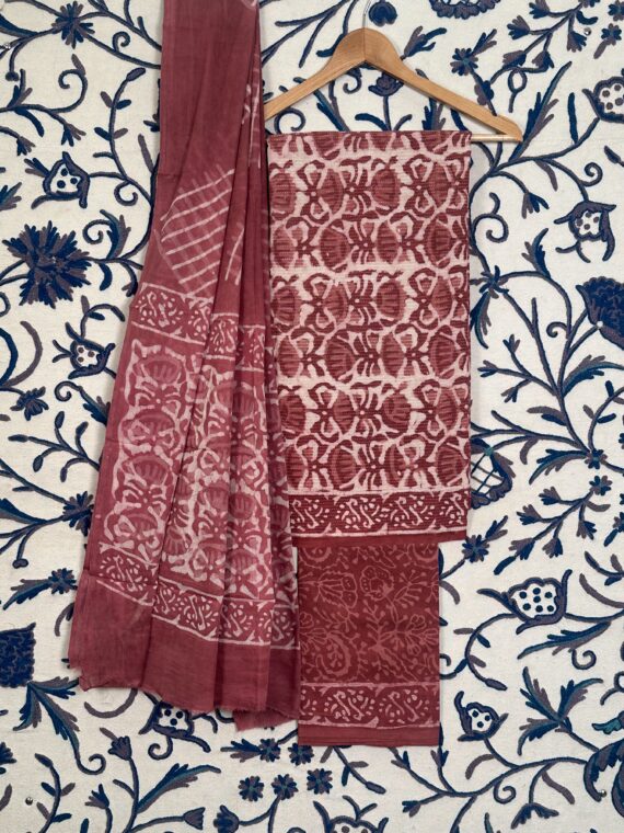 Brick Red Printed Soft Cotton suit with Cotton Dupatta