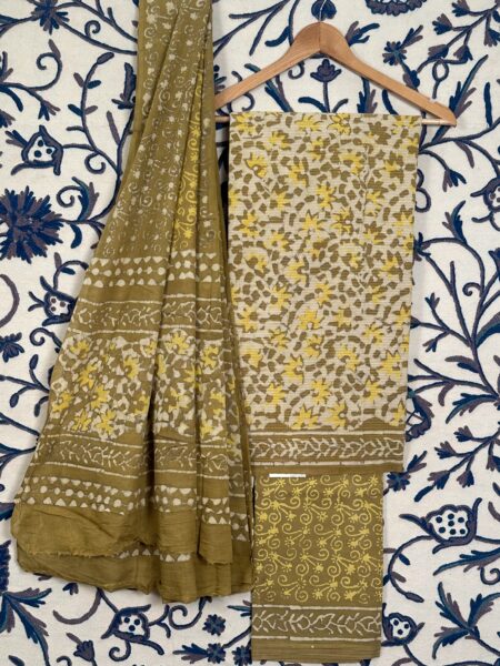 Mehandi Green Printed Soft Cotton suit with Cotton Dupatta