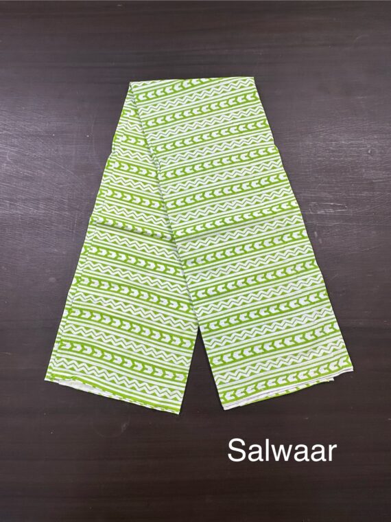 Green Block Print Jaipuri Cotton suit with Chiffon Dupatta