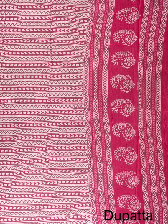 Hot Pink Block Print Jaipuri Cotton suit with Chiffon Dupatta