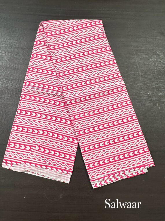 Hot Pink Block Print Jaipuri Cotton suit with Chiffon Dupatta