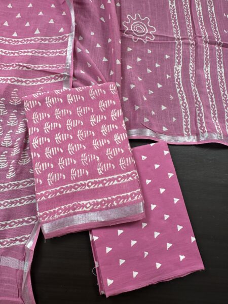 Pink Jaipuri Linen 3 Piece Unstitched Suit