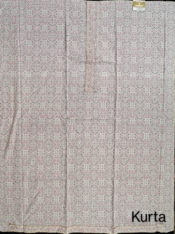 White & Grey Cotton 3 Piece Unstitched Suit with Cotton Dupatta
