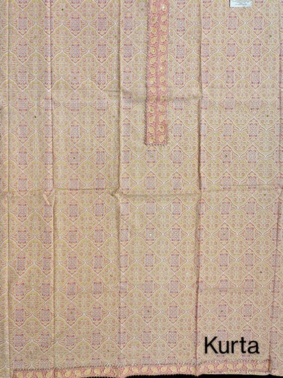 Pink & Yellow Cotton 3 Piece Unstitched Suit with Cotton Dupatta