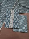 Indigo Cotton 3 Piece Unstitched Suit with Cotton Dupatta