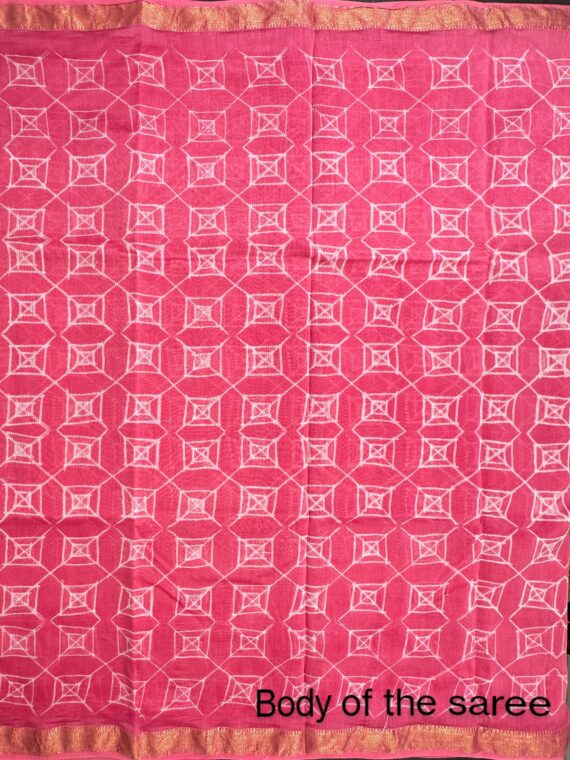 Coral Pink Rajasthani Print Pure Cotton Chanderi Saree