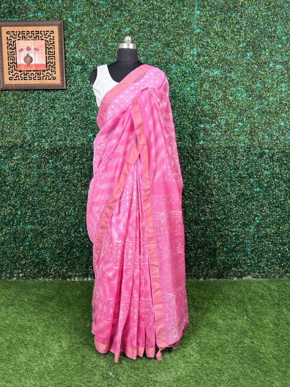 Rani Pink Rajasthani Print Pure Cotton Chanderi Saree