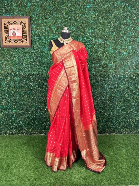 Red Pondicherry Pure Silk Saree