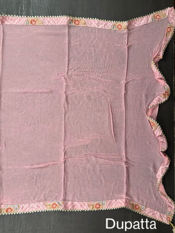 Baby Pink Jaipuri Cotton 3-Piece Unstitched Suit