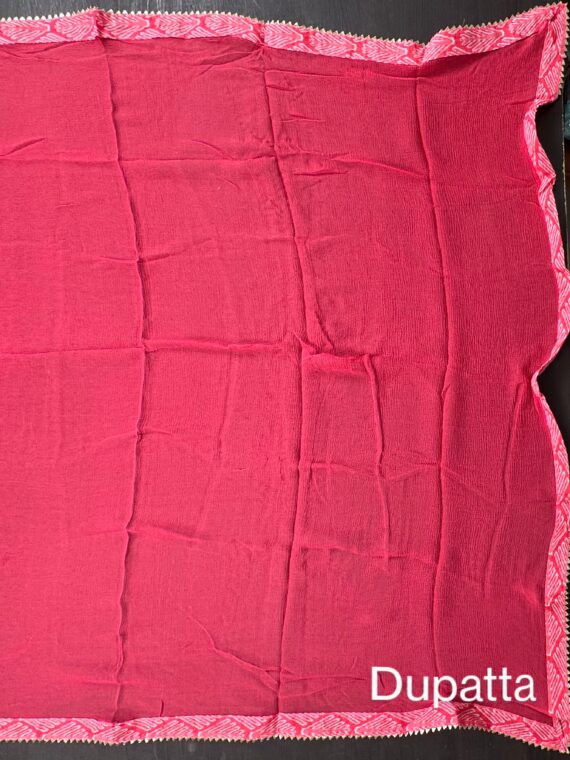 Coral Pink Jaipuri Cotton 3-Piece Unstitched Suit