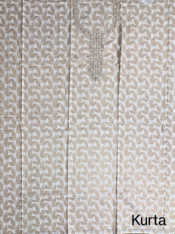 Off White-Pink Printed Jaipuri Cotton Suit With Chiffon Dupatta