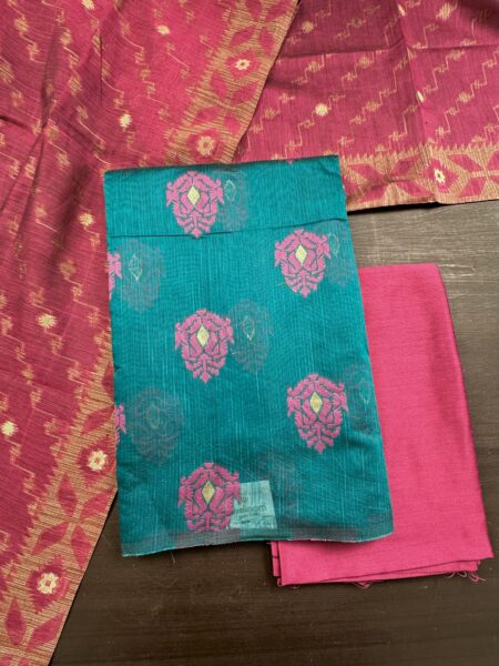 Rama Green and Pink Jacquard Handloom Cotton 3-Piece Suit