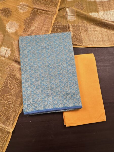 Blue and Yellow Jacquard Handloom Cotton 3-Piece Suit