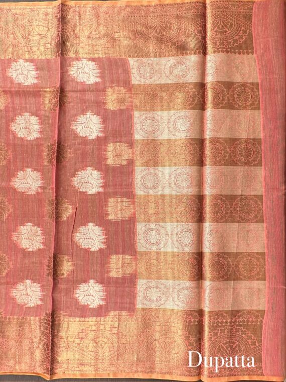 Yellow and Pink Jacquard Handloom Cotton 3-Piece Suit