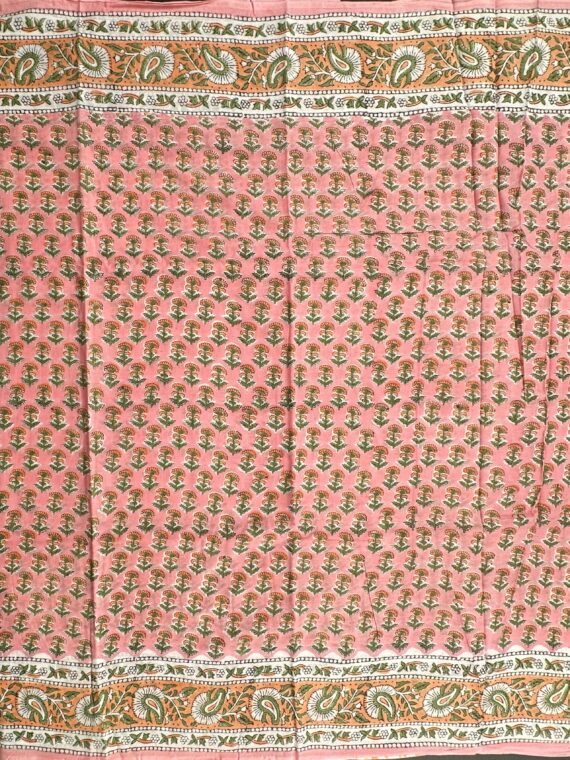 Pink Sanganeri Block Print Pure Jaipuri Cotton Saree