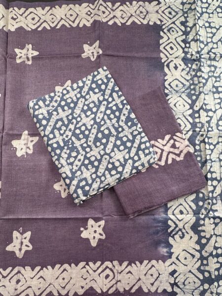 Blue and Purple Baatik Print Mercerised Cotton Suit