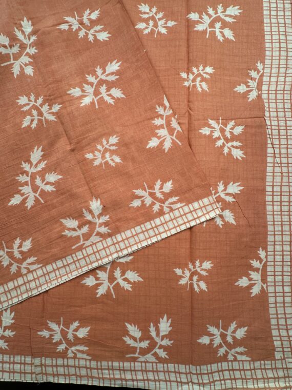 Peach Sanganeri Block Print Pure Jaipuri Cotton Saree