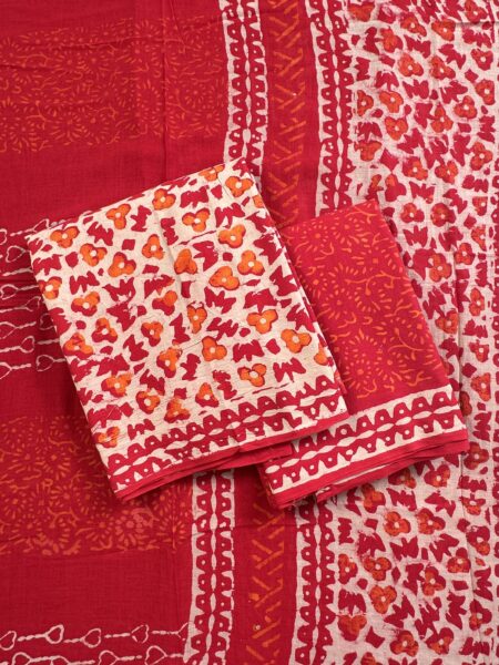 Red Block Print Jaipuri Cotton suit
