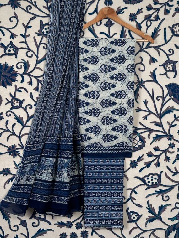 Indigo Block Print Jaipuri Cotton suit