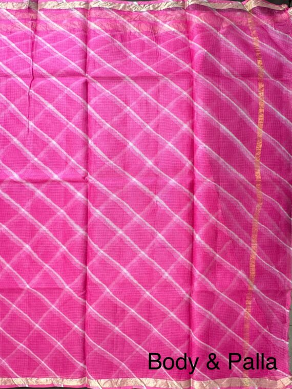Onion Pink Leheriya Kota Doria Pure Silk Saree