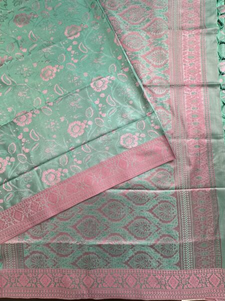Sea Green and Pink Gadhwal Jamawar Pure Silk Saree