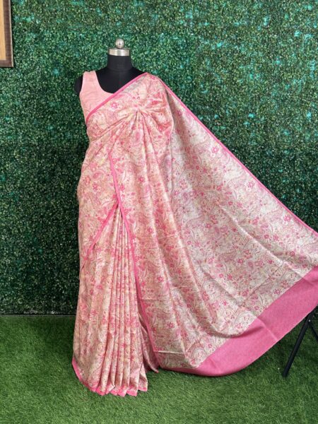 Pink Floral Printed Pure Silk Saree