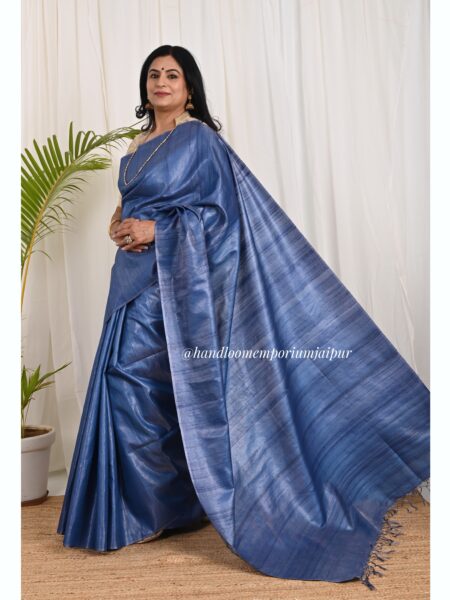 Blue Gheencha Pure Tussar Silk Saree