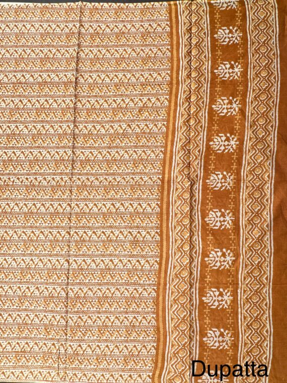 Beige & Mustard  Block Print Jaipuri Cotton suit