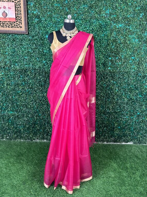 Rani Pink Pure Organza Saree with sequins