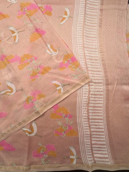 Peach Abstract Printed Chanderi Saree