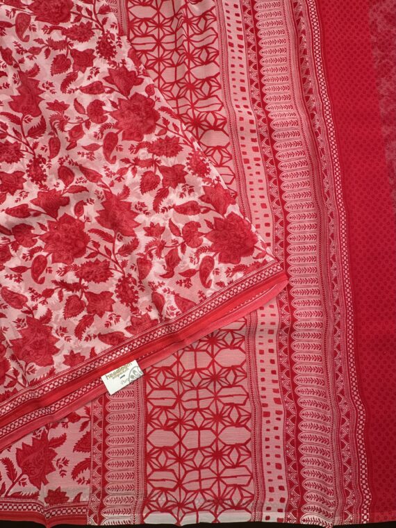 Red Pure Diamond Chiffon Printed Saree