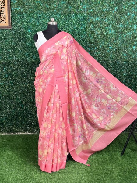 Pink Printed Mul Chanderi Saree
